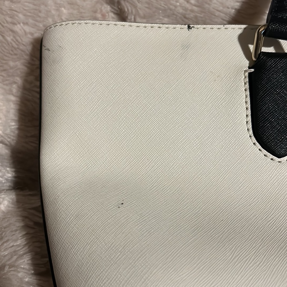Kate Spade New York Tote Bag White Beige Black Handles - Picture 4 of 5